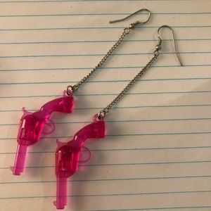 Plastic Pink Gun Pistol Earrings